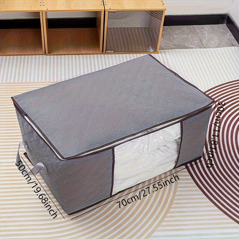 Gran bolsa de almacenamiento de lona a rayas con ventana transparente para ropa y ropa de cama