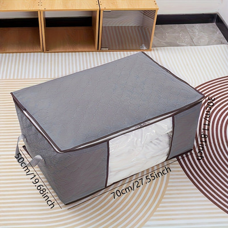 Gran bolsa de almacenamiento de lona a rayas con ventana transparente para ropa y ropa de cama