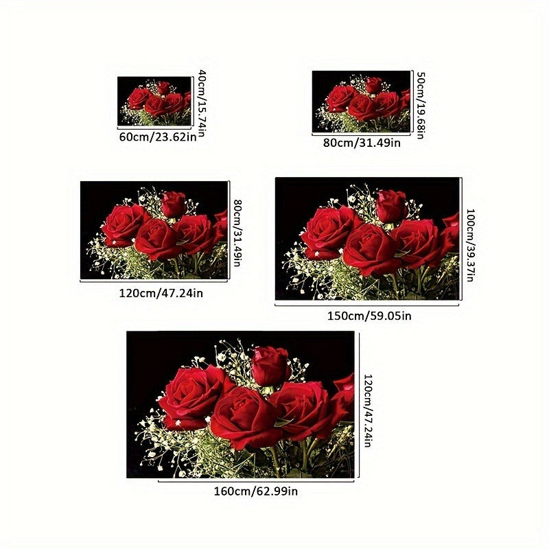 Red Rose Floral Polyester Area Rug Non-Slip Low Pile Washable for Living Room Bedroom Bathroom Kitchen