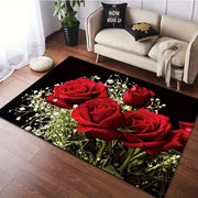 Red Rose Floral Polyester Area Rug Non-Slip Low Pile Washable for Living Room Bedroom Bathroom Kitchen