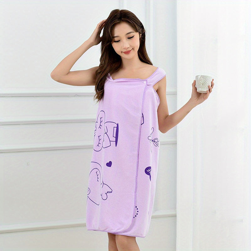 Women's Cartoon Rabbit Microfiber Bathrobe with 200gsm Knit Fabric for Quick Absorption