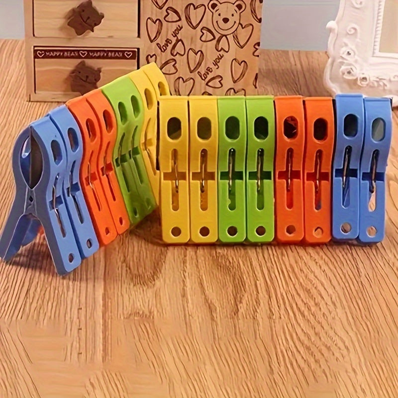 Set of 16 Large Plastic Clothespins for Clothes and Towels, Durable Spring, Home Organization