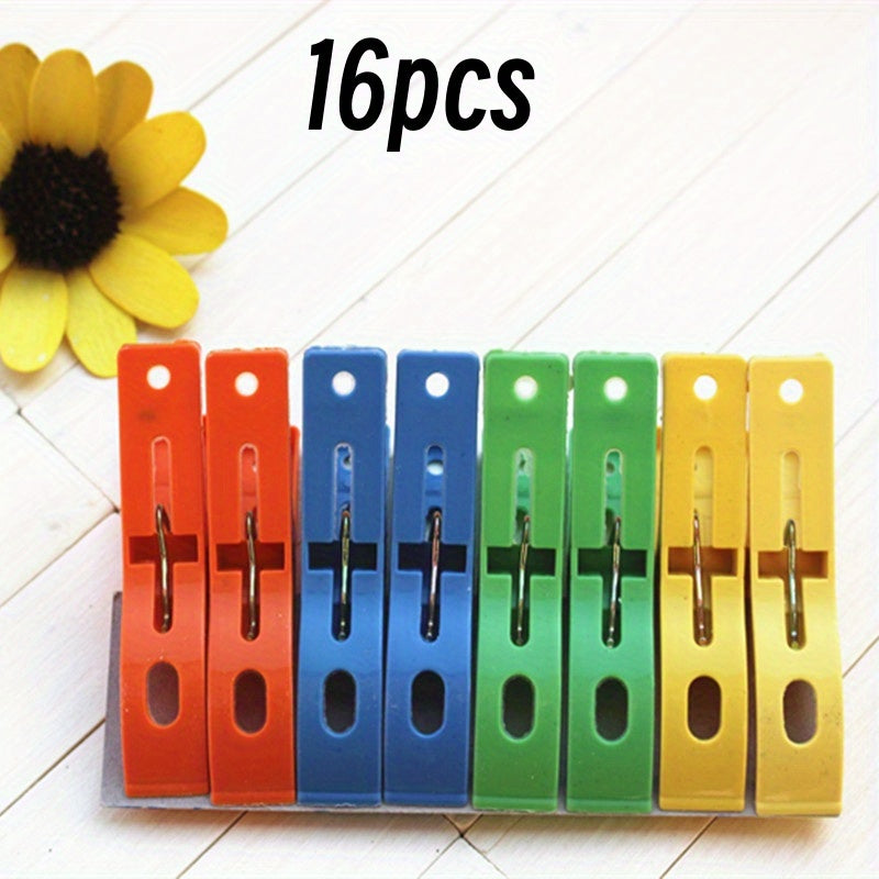 Set of 16 Large Plastic Clothespins for Clothes and Towels, Durable Spring, Home Organization