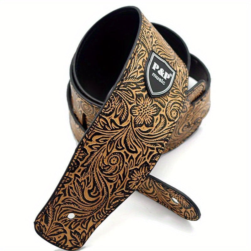 Correa de guitarra eléctrica de imitación cuero ancha ajustable, suave y bordada, de 6,35 cm de ancho