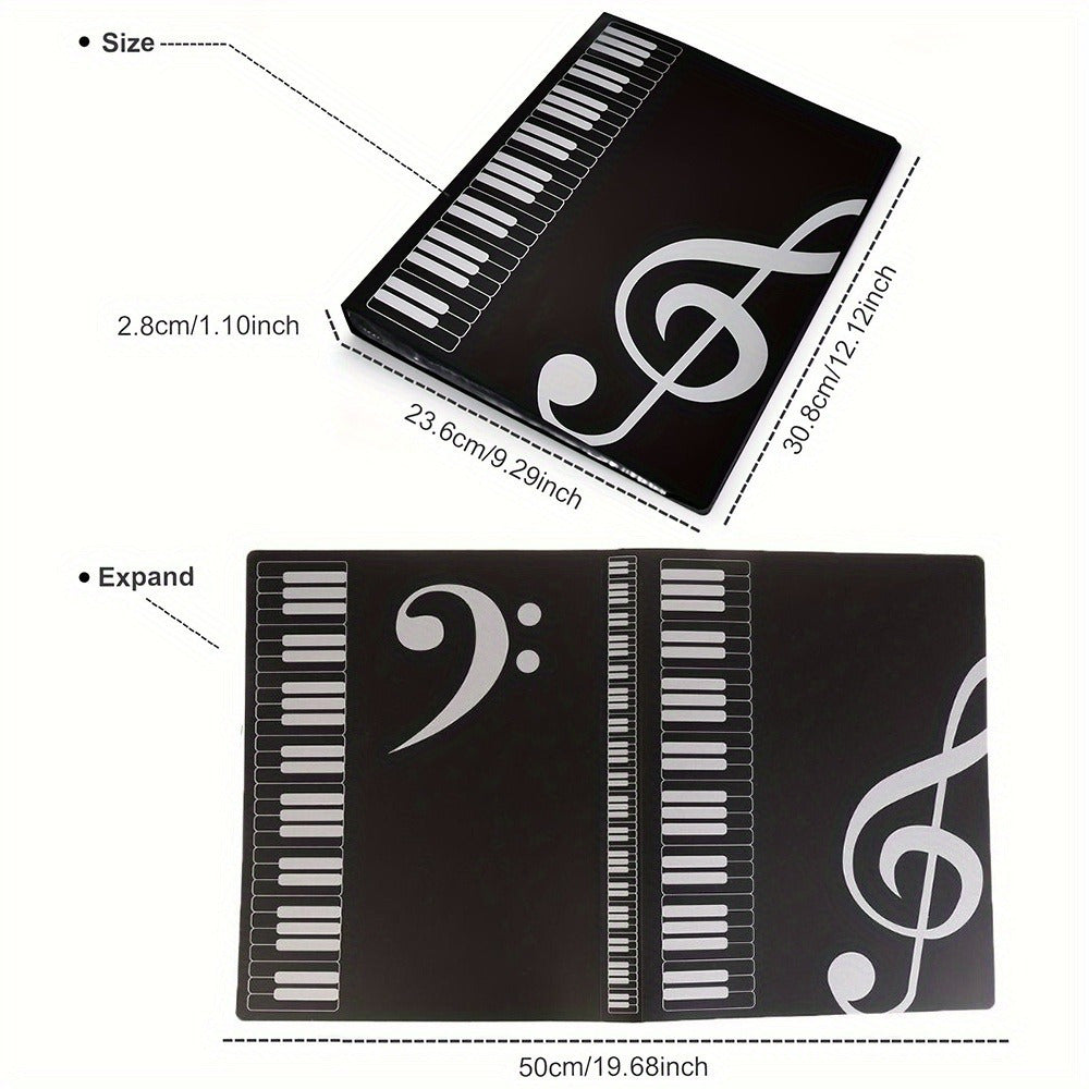 A4 Size Double-Sided PVC Guitar Sheet Music Folder with 40 Pockets in Black White Pink Blue Transparent