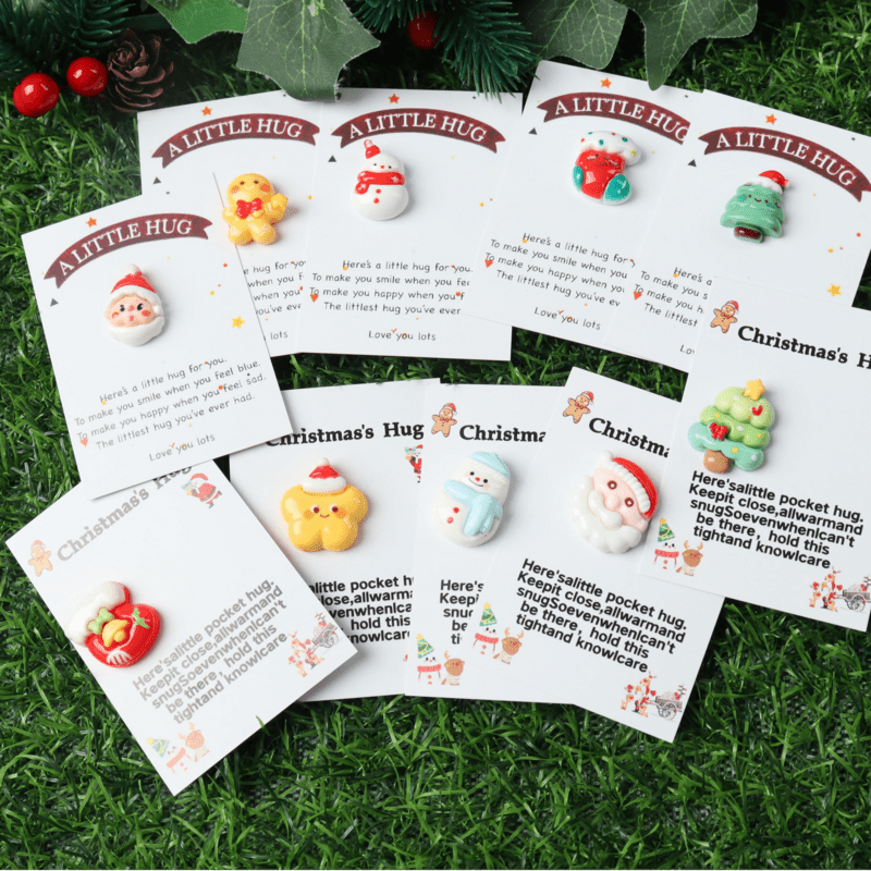 Set of 10 Christmas Gift Cards with Festive Resin Charms for Holiday Parties