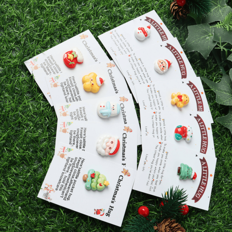 Set of 10 Christmas Gift Cards with Festive Resin Charms for Holiday Parties
