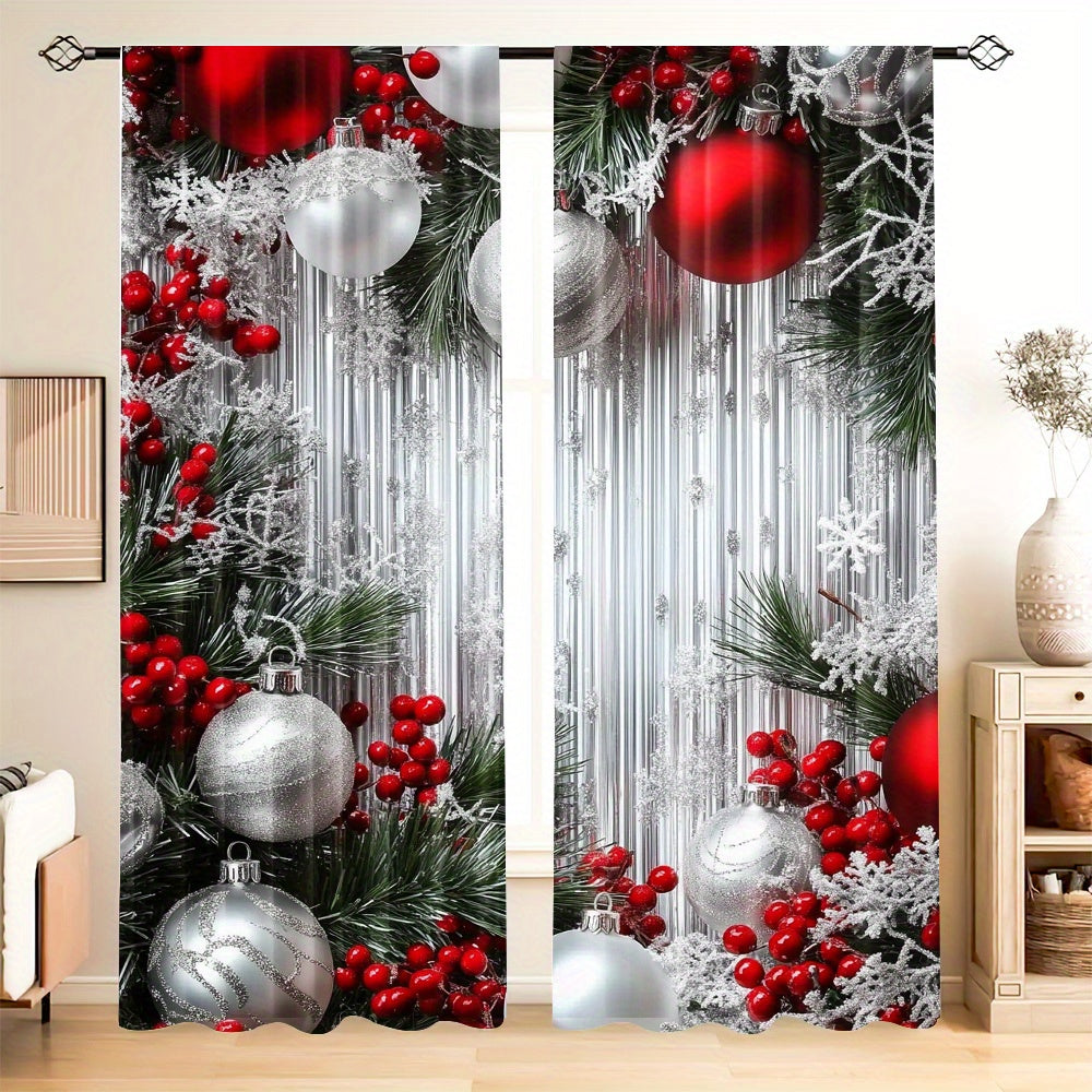 Christmas Tree Pattern Curtains for Living Room Bedroom Kitchen Office 2 Pieces