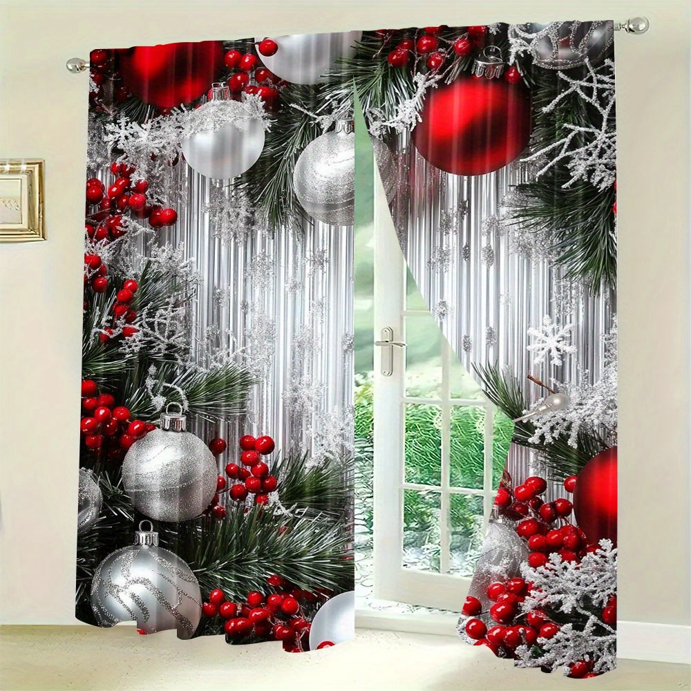 Christmas Tree Pattern Curtains for Living Room Bedroom Kitchen Office 2 Pieces