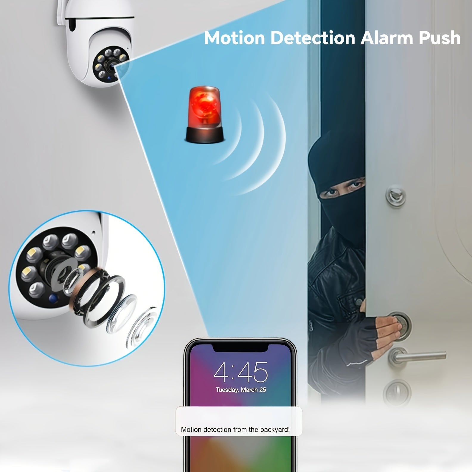 HD WiFi xavfsizlik kamerası 1080P kechqurun ko'rish 355° keng burchak ikki tomonlama interkom