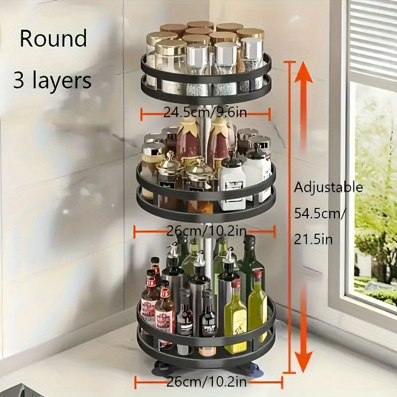 Metal Spice Rack with Sliding Shelves 360° Rotating Kitchen Organizer for Condiments