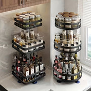 Metal Spice Rack with Sliding Shelves 360° Rotating Kitchen Organizer for Condiments