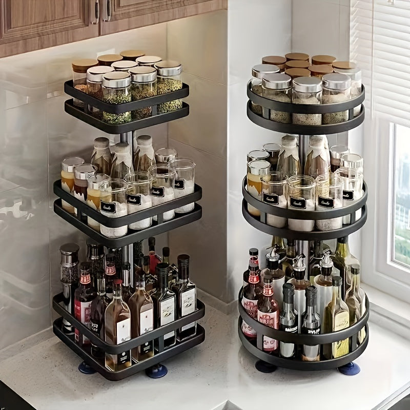Metal Spice Rack with Sliding Shelves 360° Rotating Kitchen Organizer for Condiments