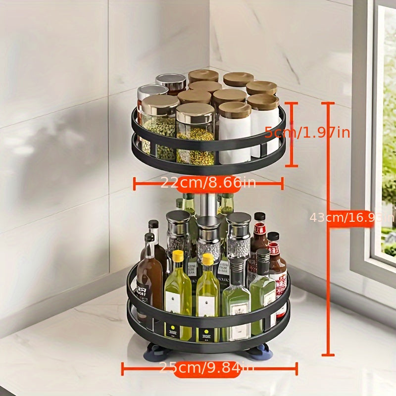 Metal Spice Rack with Sliding Shelves 360° Rotating Kitchen Organizer for Condiments