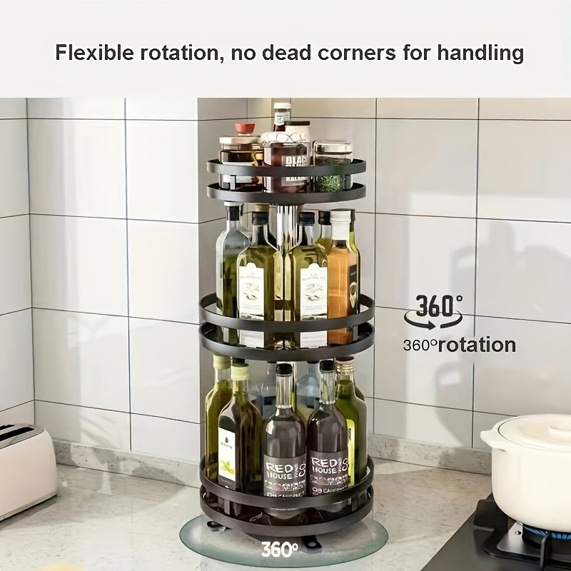 Metal Spice Rack with Sliding Shelves 360° Rotating Kitchen Organizer for Condiments