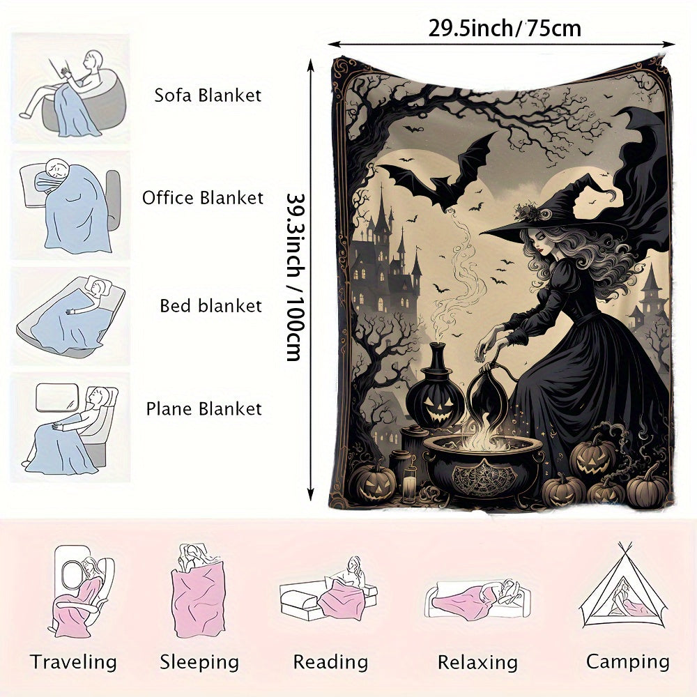 Halloween Witch Brew Flannel Fleece Throw Blanket with Space Design for All Seasons