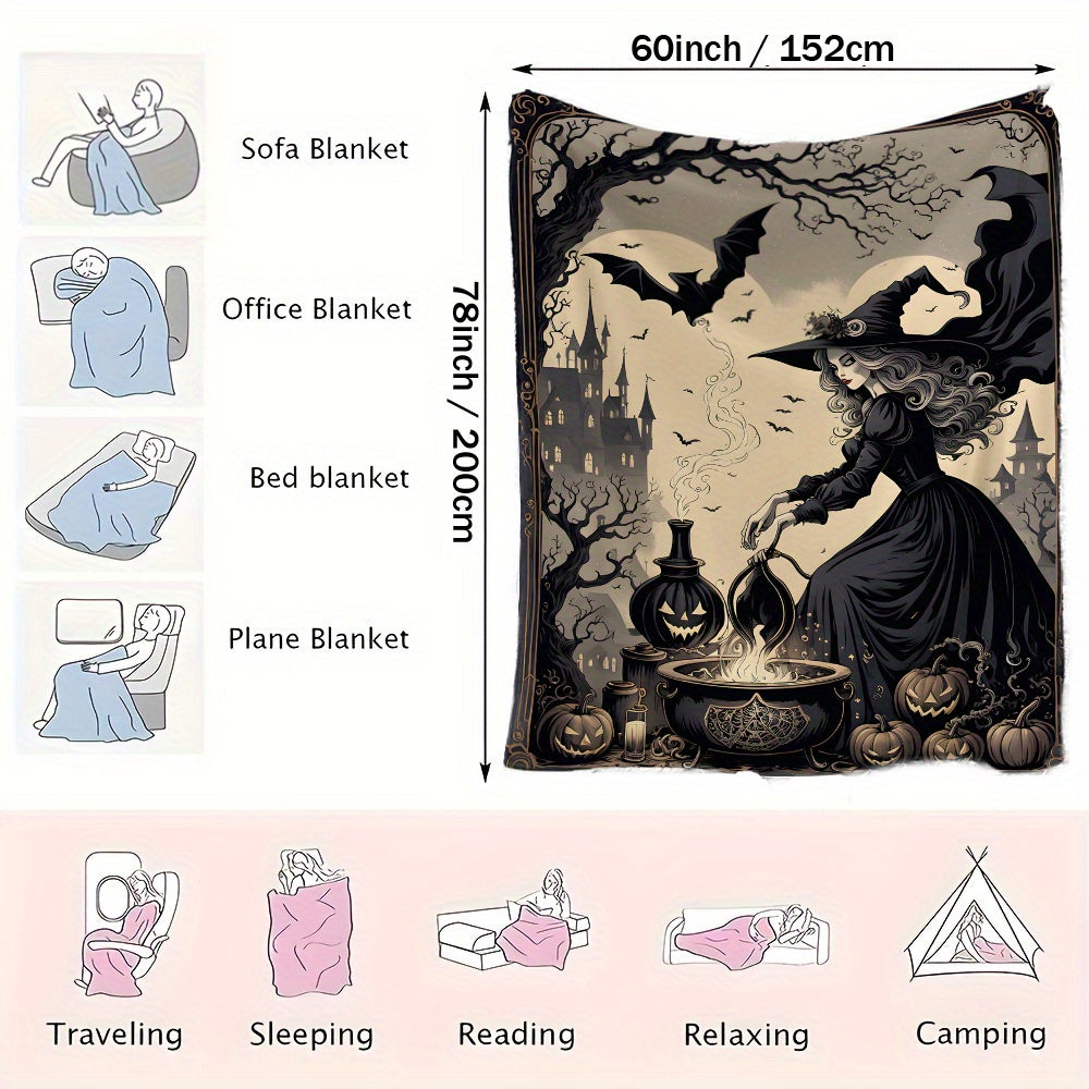 Halloween Witch Brew Flannel Fleece Throw Blanket with Space Design for All Seasons