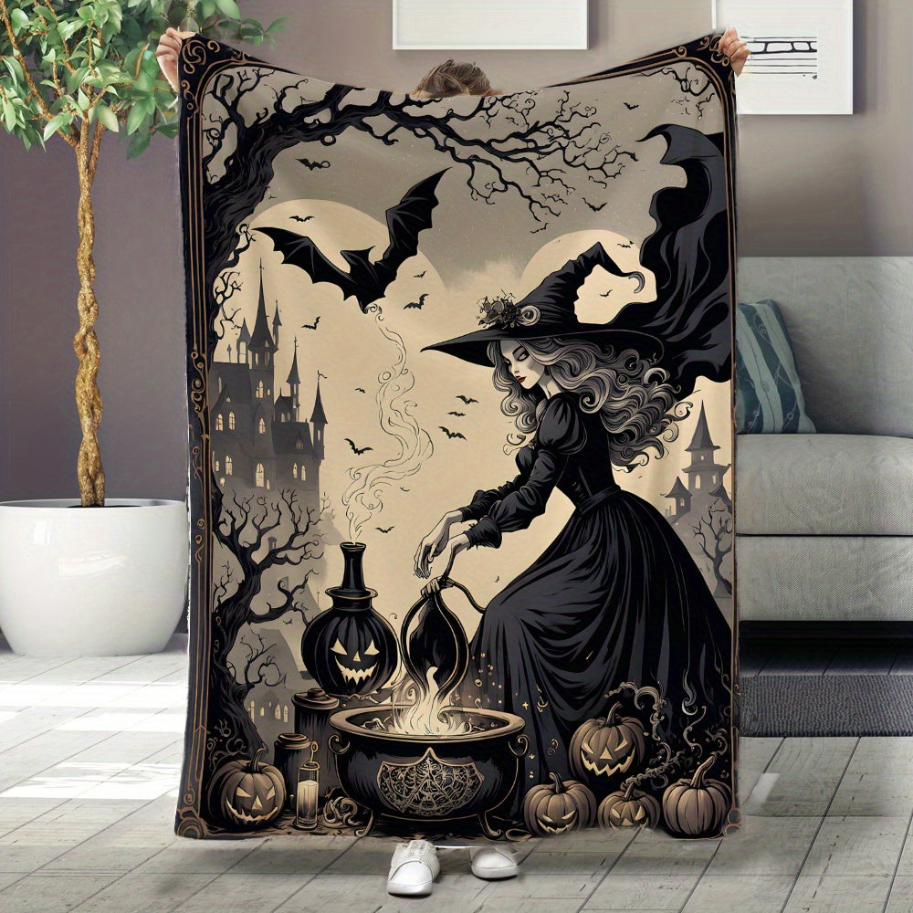 Halloween Witch Brew Flannel Fleece Throw Blanket with Space Design for All Seasons