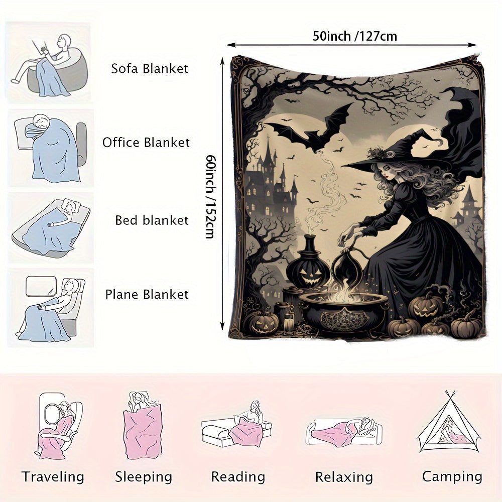 Halloween Witch Brew Flannel Fleece Throw Blanket with Space Design for All Seasons