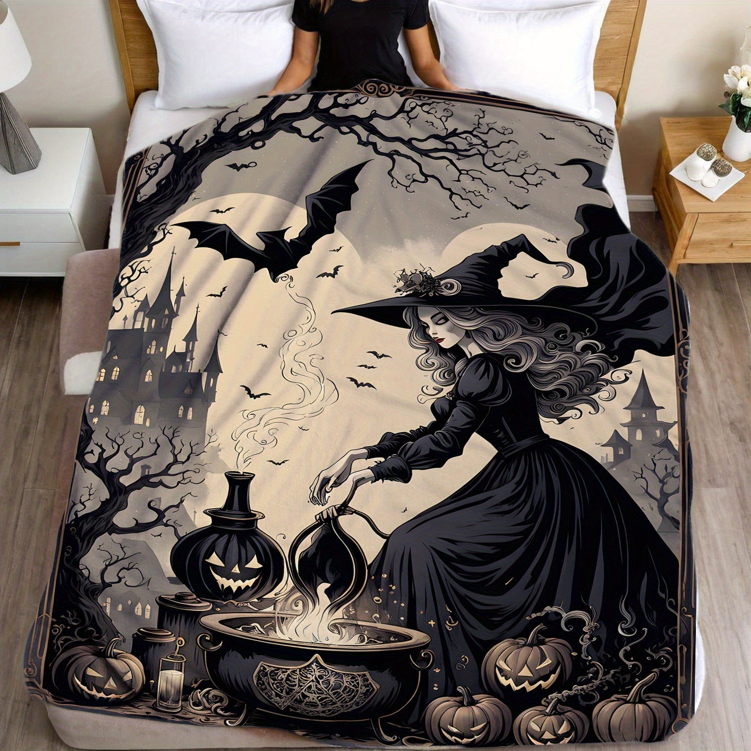 Halloween Witch Brew Flannel Fleece Throw Blanket with Space Design for All Seasons