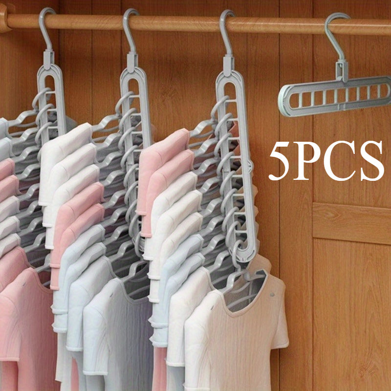 5-Pack Folding Plastic Hangers Space-Saving Multi-Position Closet Organizer Unfinished