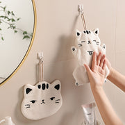 Cute Cat-Shaped Hand Towel Coral Fleece Quick-Dry Bathroom Kitchen Hanging