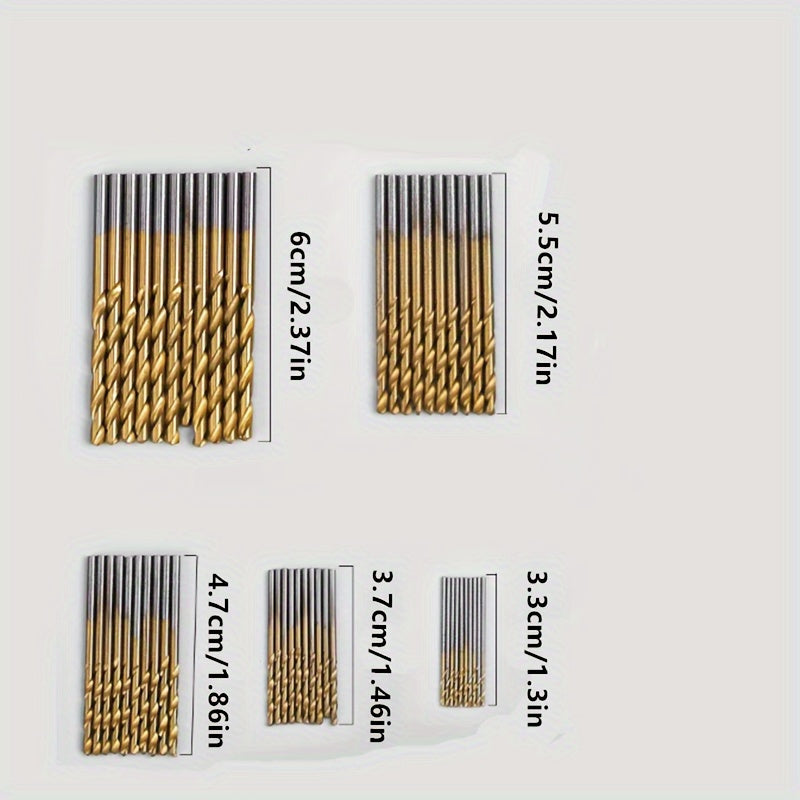 50 Pcs Titanium Coated High Speed Steel Drill Bits Set for Wood Metal Jewelry
