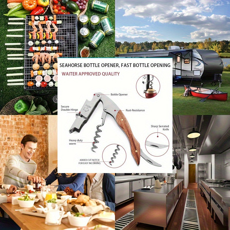 Nayzali po'latdan yasalgan ofitsiantning qopqog'i, atrofida gul daraxti tutqichi, ko'p funksiyali sommelier asbobi, ikki qovurg'a, zanglamaydigan, serratlangan folga kesgichni o'z ichiga oladi.