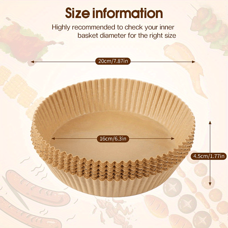 Бумажные подложки для аэрогриля с антипригарным покрытием, диаметр 19,99 см, маслостойкий пергамент для выпечки, запекания, микроволновки, с гофрированным краем