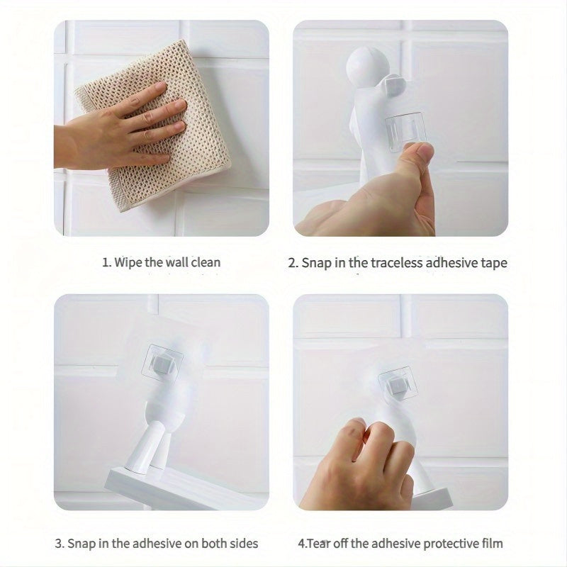 Multi-Purpose Wall Organizer with Hooks and Shelf for Bathroom No-Drill Ceramic Surface