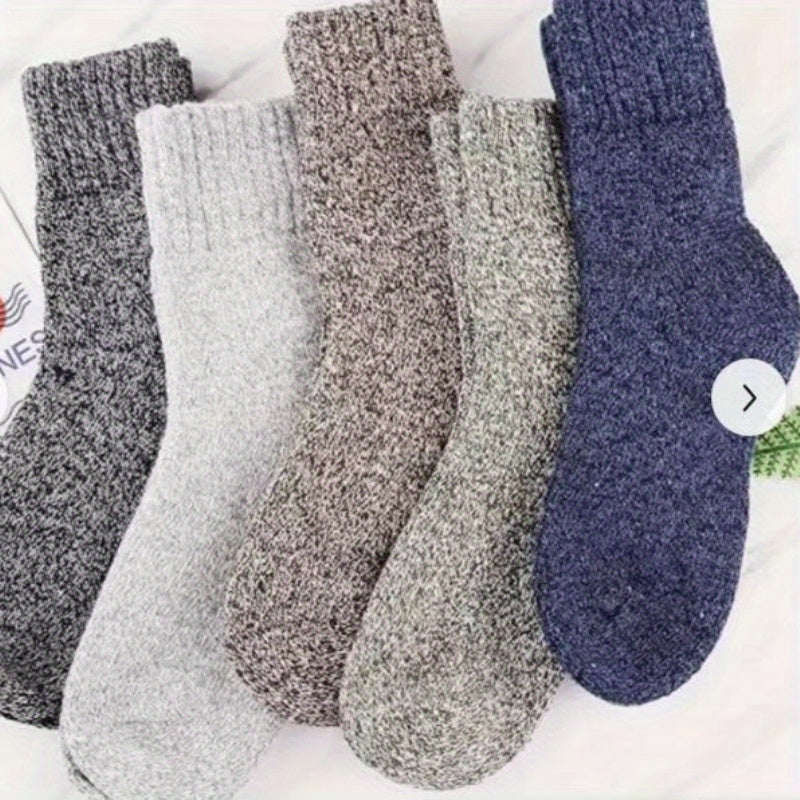 Men's Thick Warm Terry Crew Socks Solid Colors Pack of 3 or 5