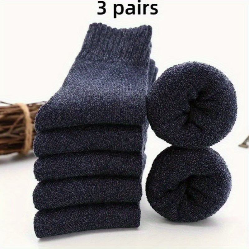 Men's Thick Warm Terry Crew Socks Solid Colors Pack of 3 or 5