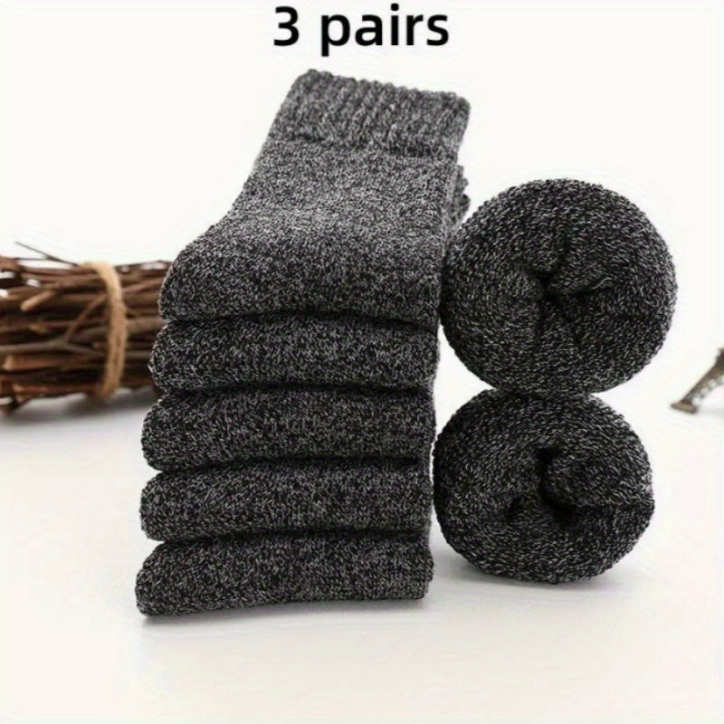 Men's Thick Warm Terry Crew Socks Solid Colors Pack of 3 or 5
