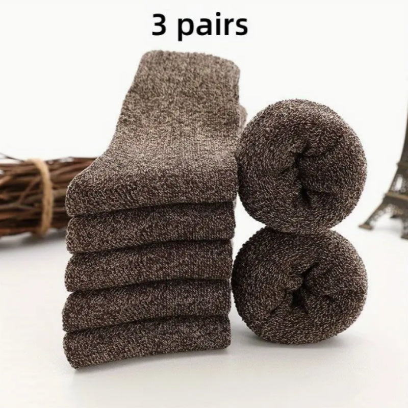 Men's Thick Warm Terry Crew Socks Solid Colors Pack of 3 or 5