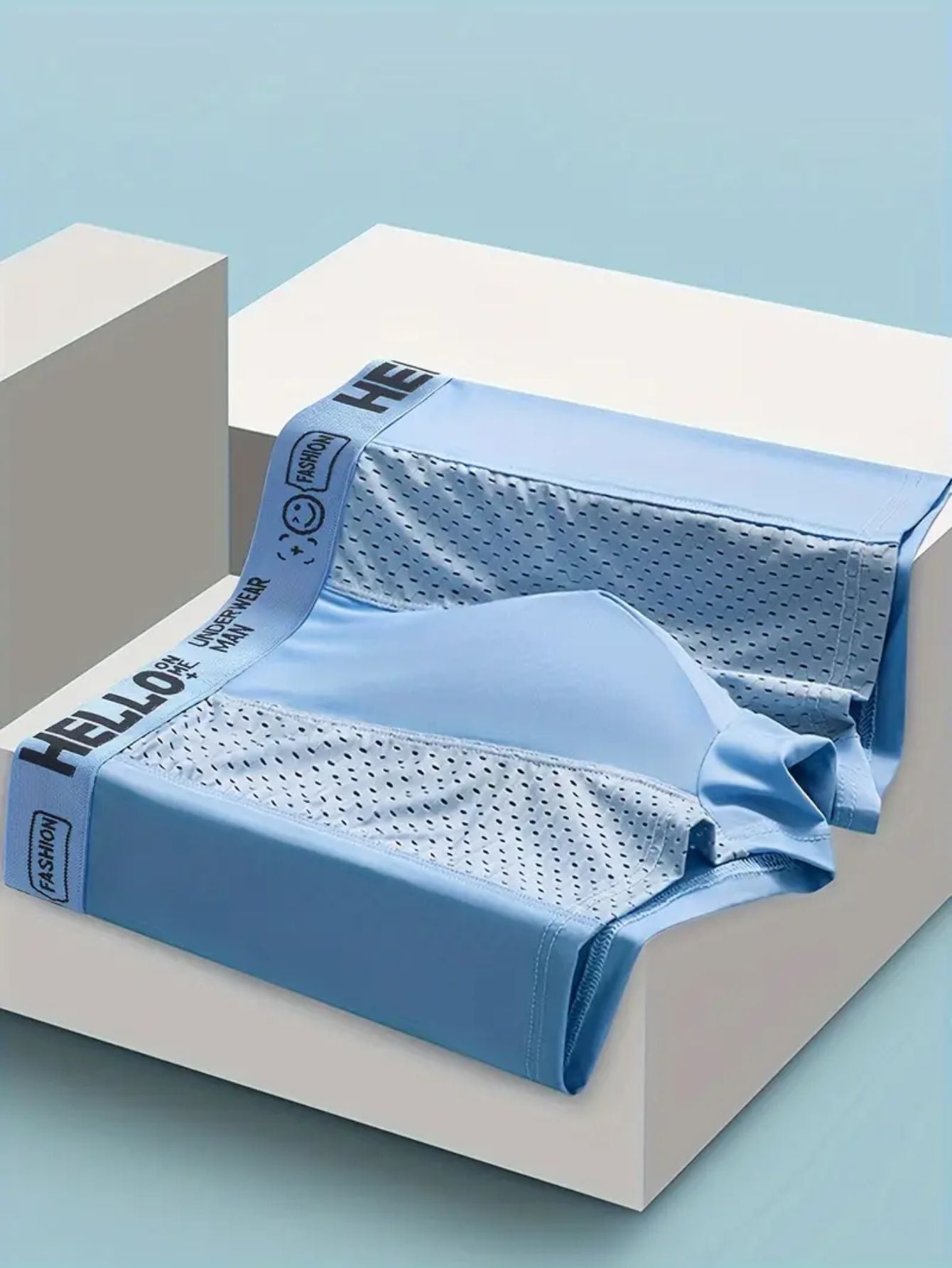 4-Pack Men Boxer Briefs Breathable Mesh Solid Colors Sky Blue Black Gray