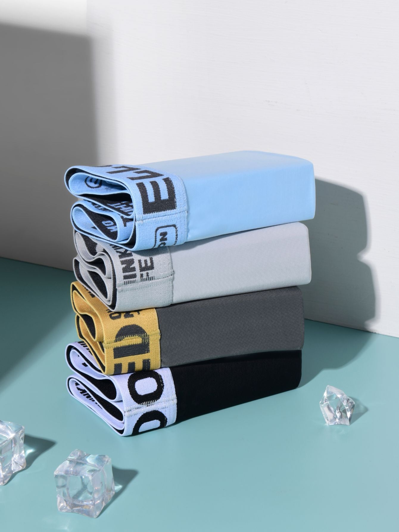 4-Pack Men Boxer Briefs Breathable Mesh Solid Colors Sky Blue Black Gray