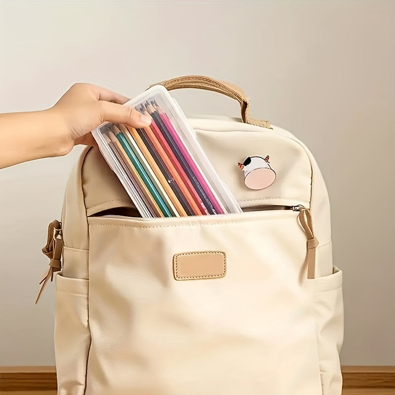 Caja de almacenamiento de plástico rectangular con tapa abatible para suministros de oficina y lápices