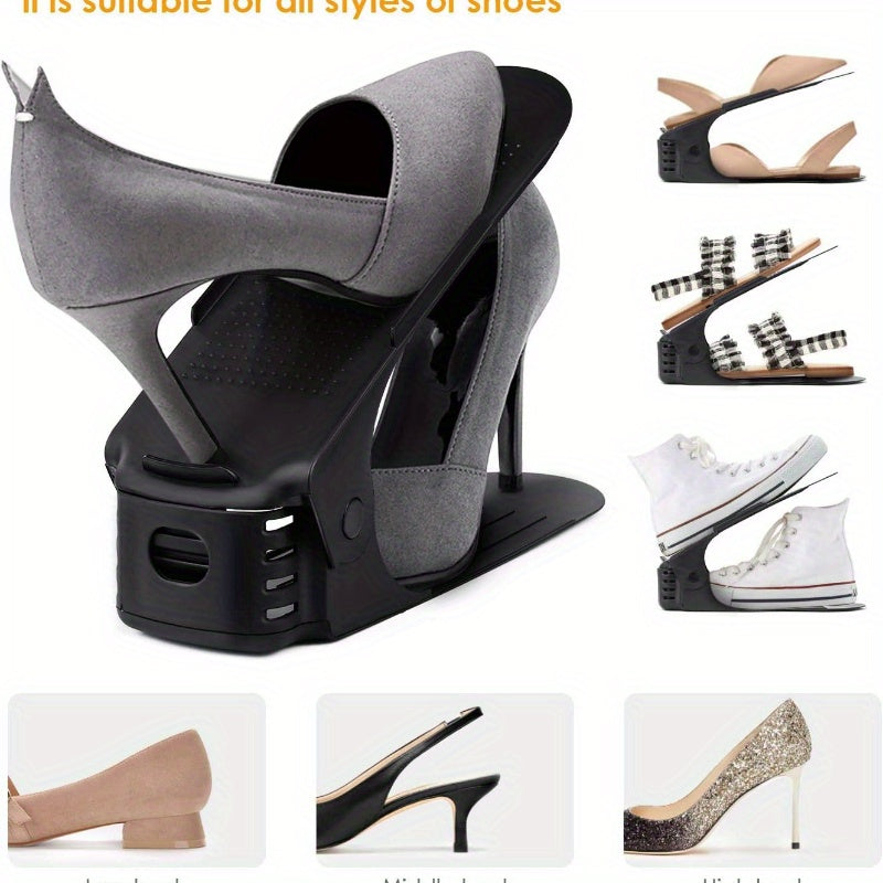 10 ta moslashuvchan poyabzal tashkilotchilari to'plami, turli xil poyabzal turlariga mos keladigan, mustahkam plastikdan yasalgan, shkaf joyini tejash uchun.