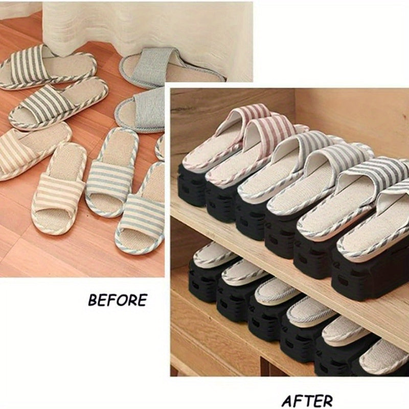 10 ta moslashuvchan poyabzal tashkilotchilari to'plami, turli xil poyabzal turlariga mos keladigan, mustahkam plastikdan yasalgan, shkaf joyini tejash uchun.