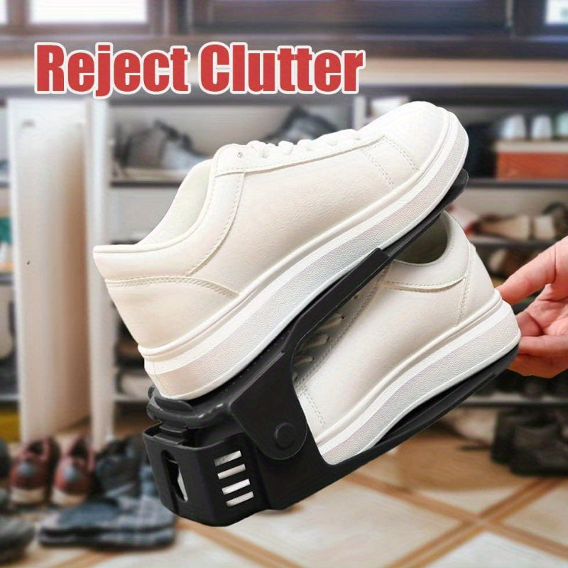 10 ta moslashuvchan poyabzal tashkilotchilari to'plami, turli xil poyabzal turlariga mos keladigan, mustahkam plastikdan yasalgan, shkaf joyini tejash uchun.