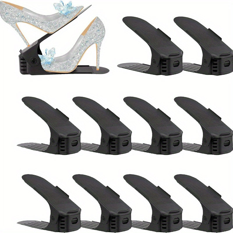 Set of 10 Adjustable Plastic Shoe Organizers for Closet Space Saving