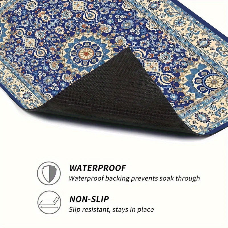 Durable Polyester Mat with Vintage Floral Design for Kitchen and Bathroom Non-Slip Absorbent