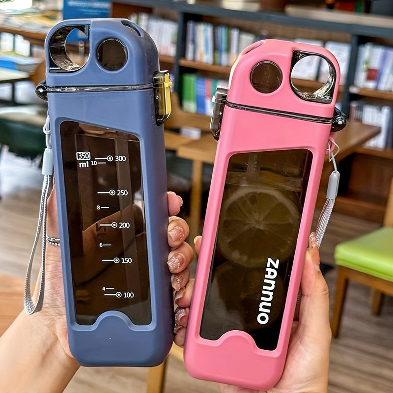 Botella de agua sin BPA Square con pajita 350ml a prueba de fugas, portátil para viajes al aire libre
