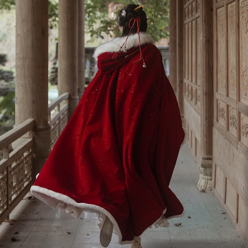 Красный накидка с пайетками и воротником из искусственного меха для женщин, стильный костюм и гламур