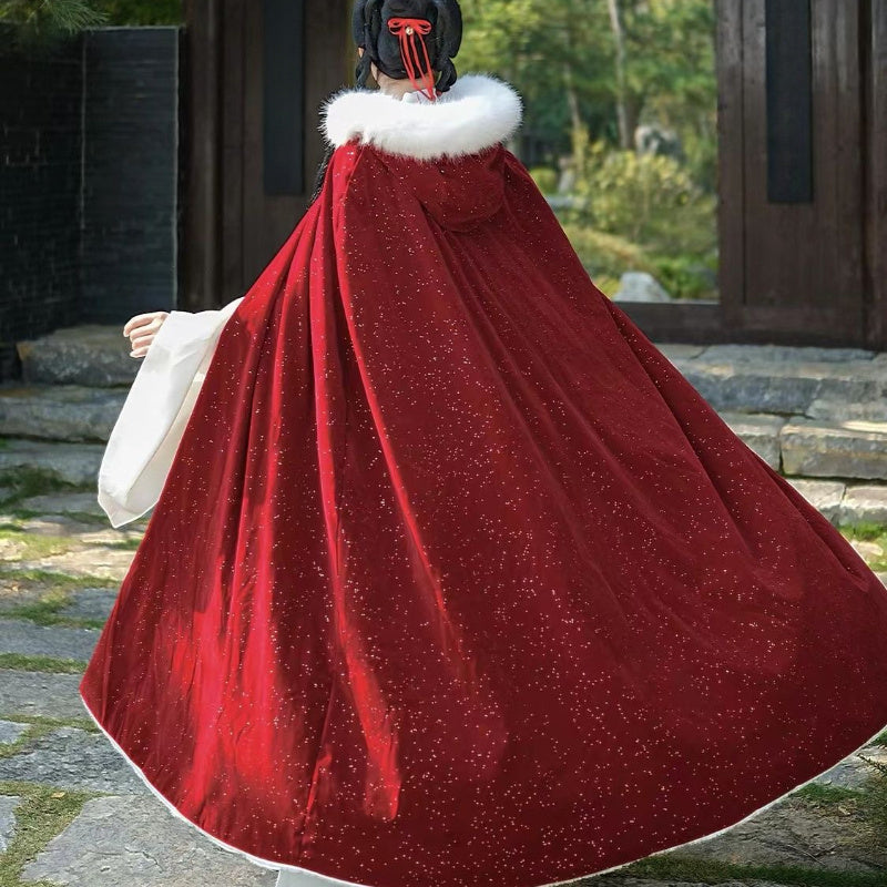 Красный накидка с пайетками и воротником из искусственного меха для женщин, стильный костюм и гламур