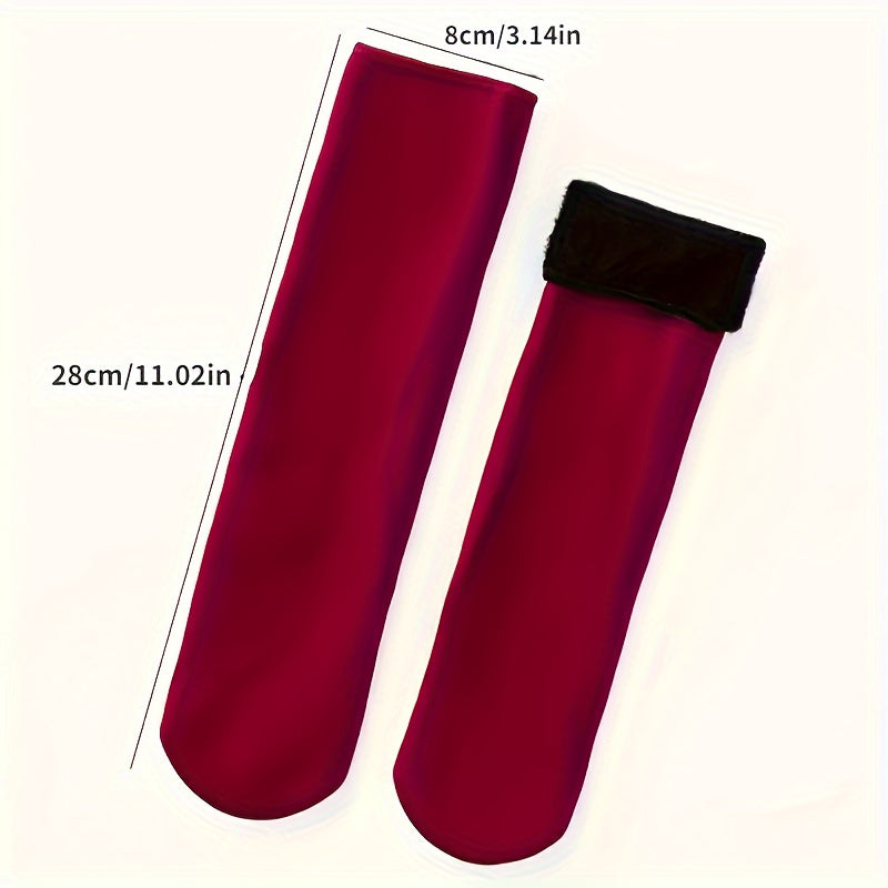 4 Pairs Black Thermal Fleece-Lined Socks Men Women Medium Tube Knit Fabric