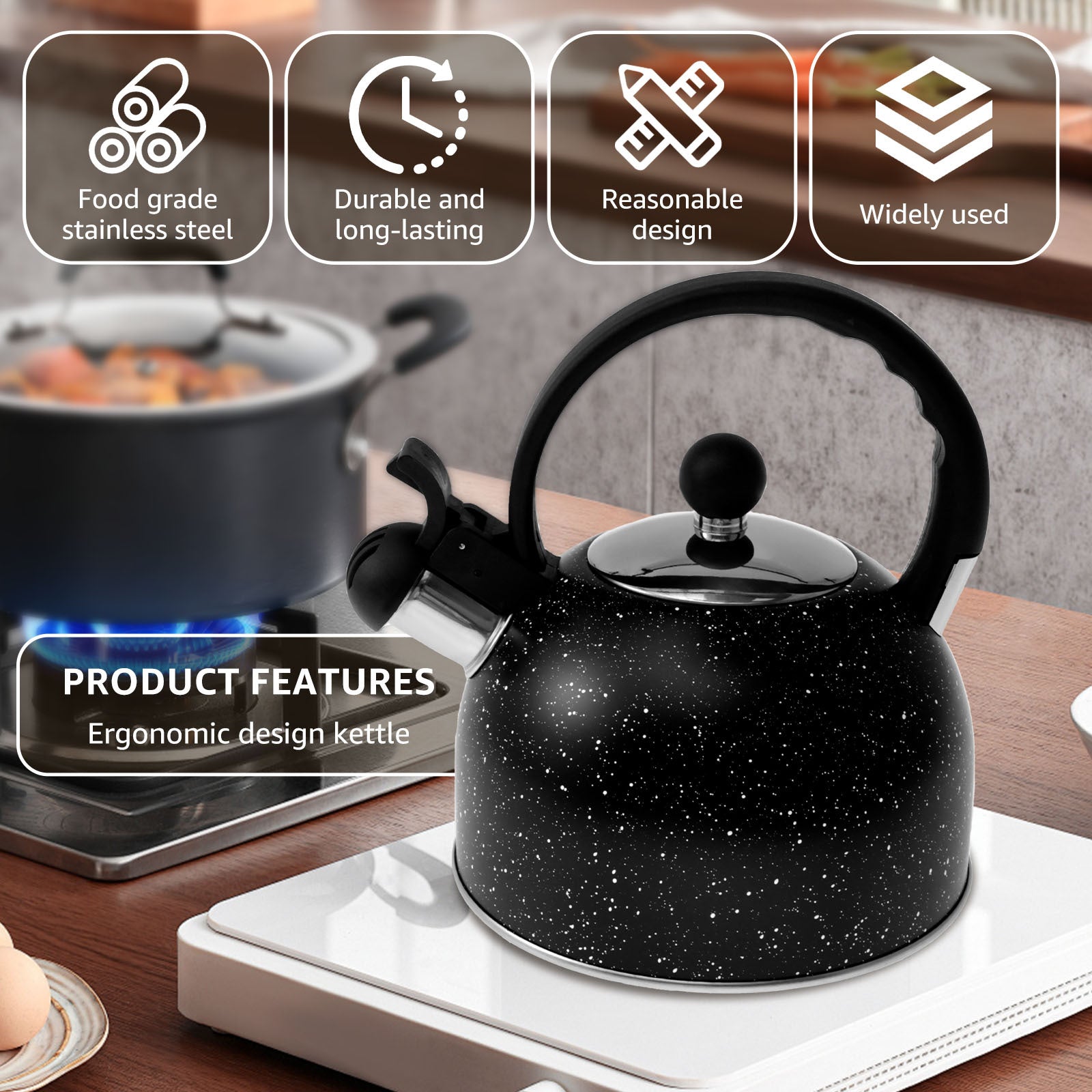 Stainless Steel Whistling Kettle 2.5L for Stove Top Fast Boiling Durable