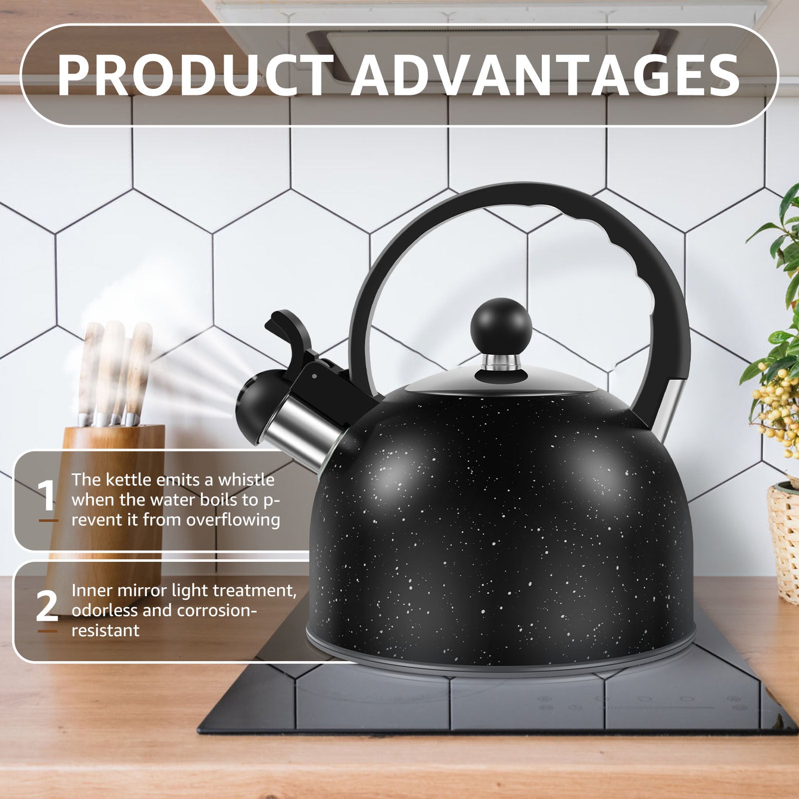Stainless Steel Whistling Kettle 2.5L for Stove Top Fast Boiling Durable