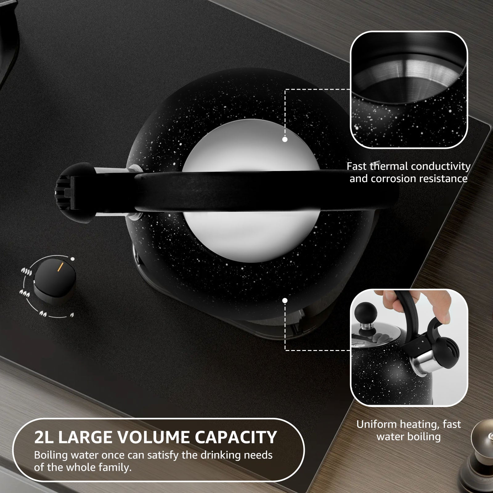 Stainless Steel Whistling Kettle 2.5L for Stove Top Fast Boiling Durable