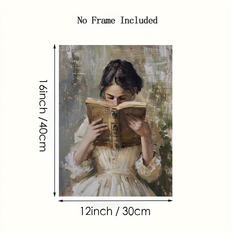 Arte de pared vintage de mujer leyendo, tela en lienzo, decoración de dormitorio estilo academia ligera